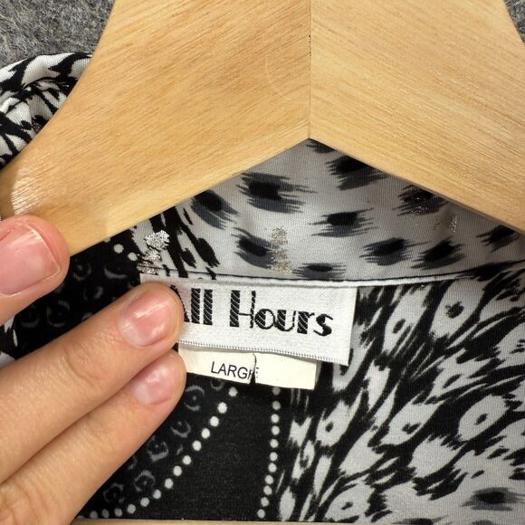 All Hours Shirt Women L Large Black Geometric Button Up Collared Long Sleeve - Picture 4 of 8